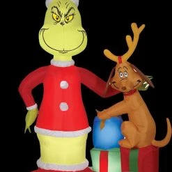 Morris Airblown Grinch & Max With Presents Inflatable Scene - Dr. Seuss Christmas Decorations