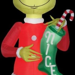 Morris Christmas Decorations Airblown Grinch With Nice Stocking Giant Inflatable Scene - Dr. Seuss