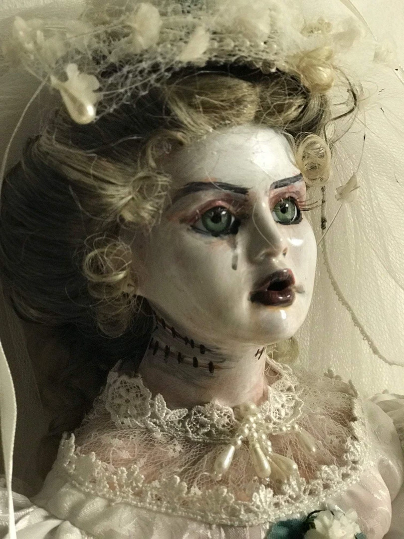 The Horror Dome "Creepy Porcelain Doll - Frankensteins Bride" HD Studios Halloween Prop 6 The Horror Dome "Creepy Porcelain Doll - Frankensteins Bride" HD Studios Halloween Prop