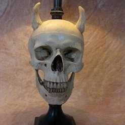 Skeletons And More "Desk Lamp With Devil Skull And Bone Shade" Haunted House Lighting Horror Movie Props