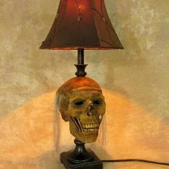 Skeletons And More "Desk Lamp With Life-size Corpse Head And Antique Shade" Haunted House Lighting Horror Movie Props