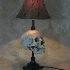 Skeletons And More Horror Movie Props "Desk Lamp With Life-size Skull And Antique Shade" Haunted House Lighting