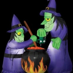 Morris "Double Witch And Cauldron" Animated Air-blown Inflatable Decoration - 6 Foot Tall Decorations