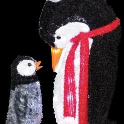 Morris Christmas Decorations "Fuzzy Plush Mommy And Baby Penguin" Light Up Christmas Decoration
