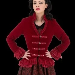 The Horror Dome "Gothic Vampiress Jacket In Red Velvet" HD Hollywood Costume Costumes