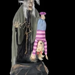 Morris Props "Stew Brewing Witch With Kid And Fog" Electric Animated Halloween Prop