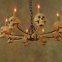 Skeletons And More "Wagon Wheel Skull Chandelier" Haunted House Lighting Decorations